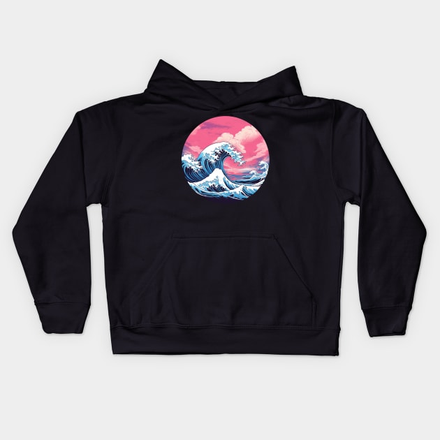 Summer Vaporwave Great Wave Kids Hoodie by Nightarcade